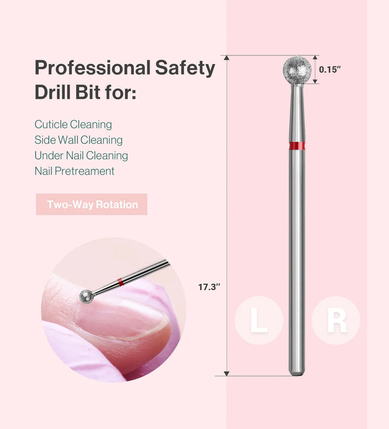 Ball Shape Tungsten Carbide Safety Under Nail Cleaner Nail Drill Bit