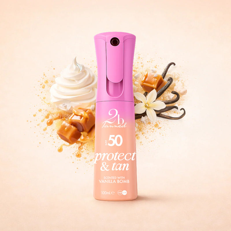 2bTanned SPF50 Protect & Tan Dry Mist Vanilla Bomb