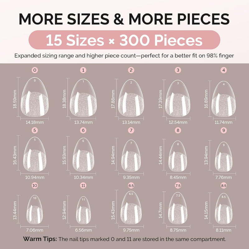 Full Cover Soft Gel Nail Tips Extra Short Almond 300pcs