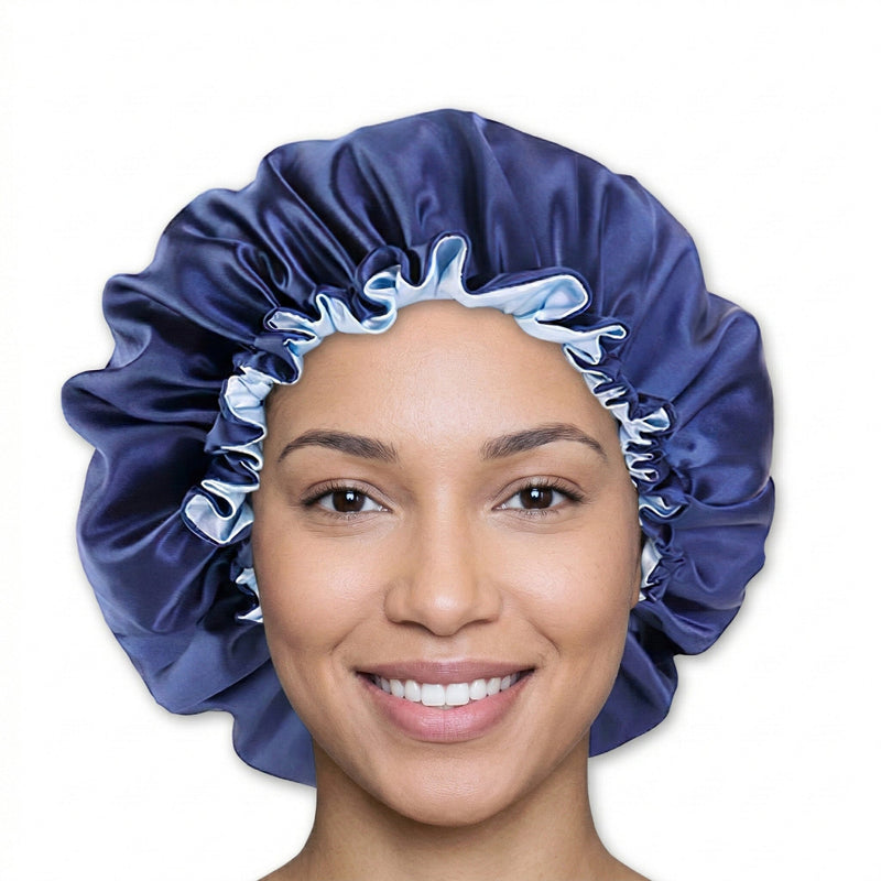 African Fabs Blue Satin Hair Bonnet Reversable 2