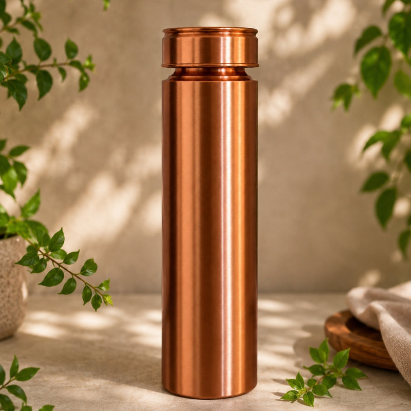 Ayurveda Specialist Pure Copper Water Bottle Straight Model Matte Brushed, koperen waterfles