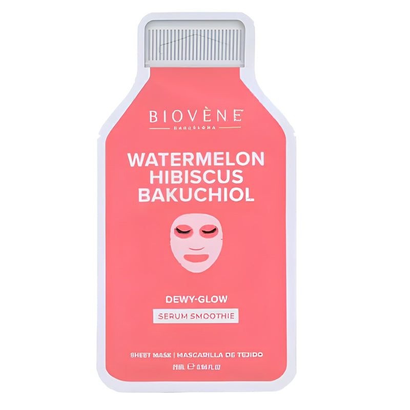 Biovene Watermelon + Bakuchiol Dewy Glow! Smoothie Serum Sheet Mask With Age Defying Bakuchiol, Watermelon & Hibiscus