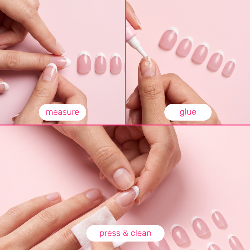 Boozyshop 24 pcs Press On Nails Micro French Manicure