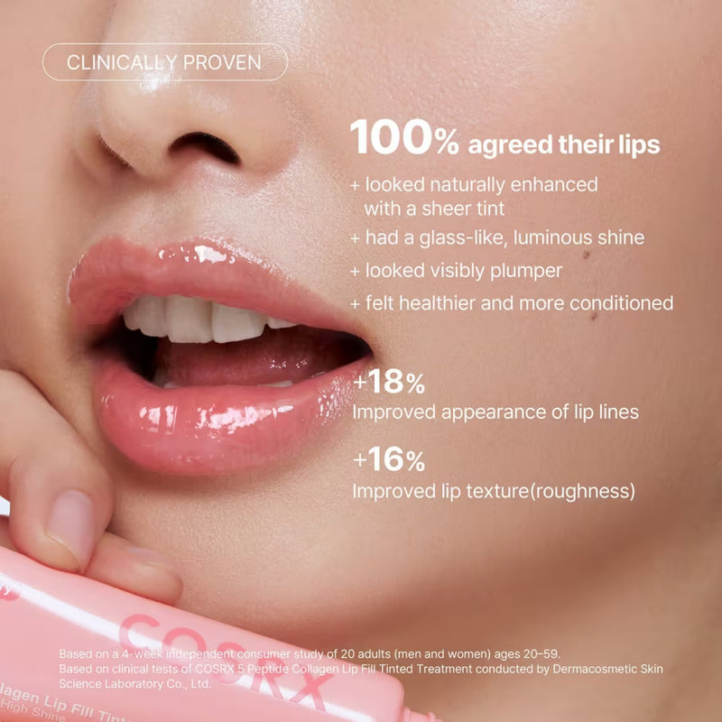 COSRX 5 Peptide Collagen Lip Fill Tinted Treatment 01 Strawberry, getinte lippenbalsem met peptiden en collageen, foto 7 van