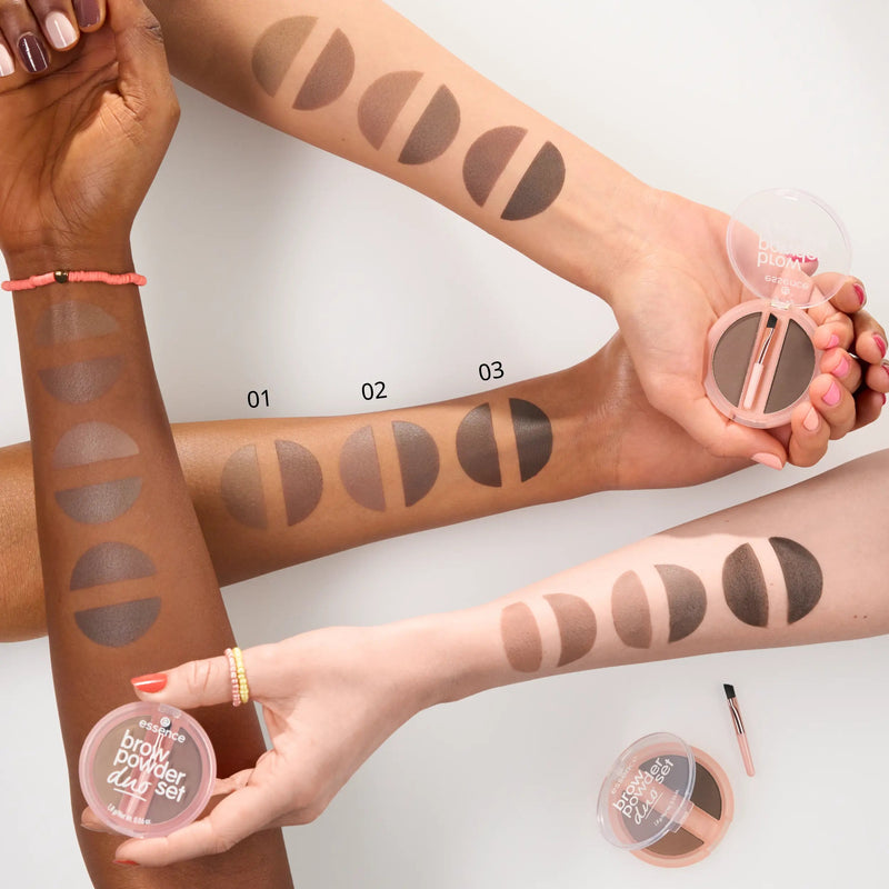 Essence Brow Powder Duo Set 03 Dark, set met twee wenkbrauwpoeders en kwastje voor donkere wenkbrauwen