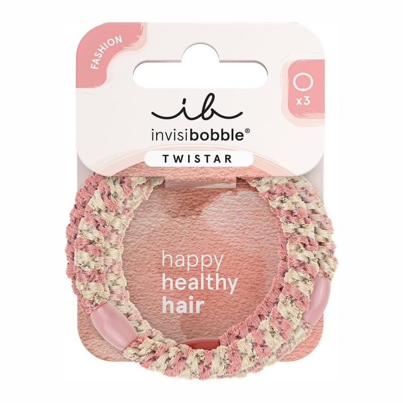 Invisibobble Twistar Blush Braids, set van drie geweven haarelastiekjes in roze tinten.