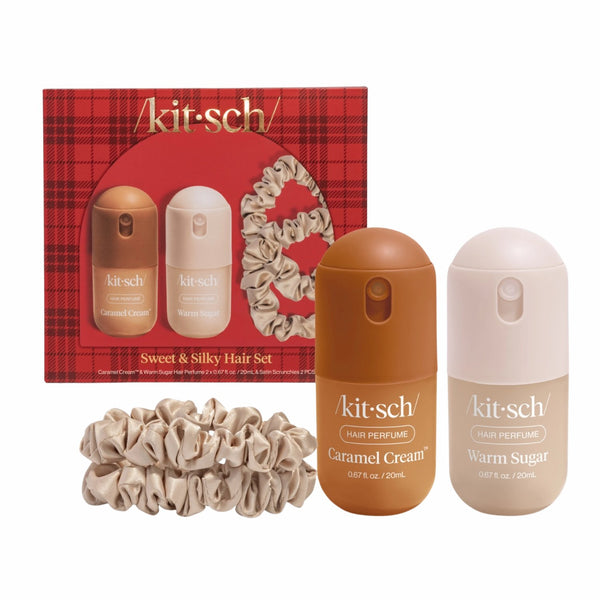 Kitsch Holiday Sweet & Silky Hair 4pc Set, haarverzorgingsset met hair parfums en satijnen scrunchies