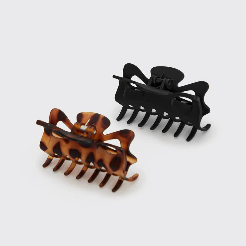 Kitsch Large Claw Clip 2pc Set Black & Tort, set van twee grote haarclips van gerecycled plastic