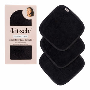 Microfiber Face Towels 3pc Set Black