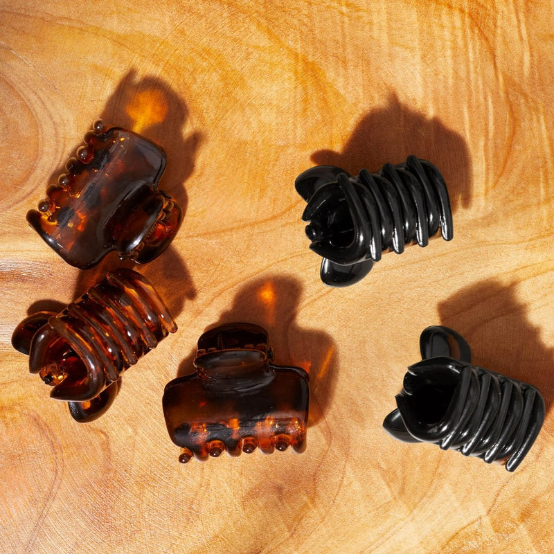 Kitsch Mini Puffy Claw Clips 6pc Set Black and Tort, set van 6 mini haarclips in zwart en tortoise