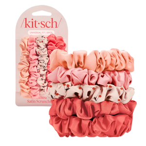 Ruched Satin Scrunchies 5pc Set Assorted Cherry Blossom