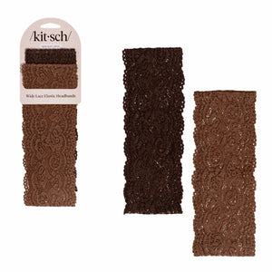 Wide Lace Elastic Headbands Set Mocha & Chocolate