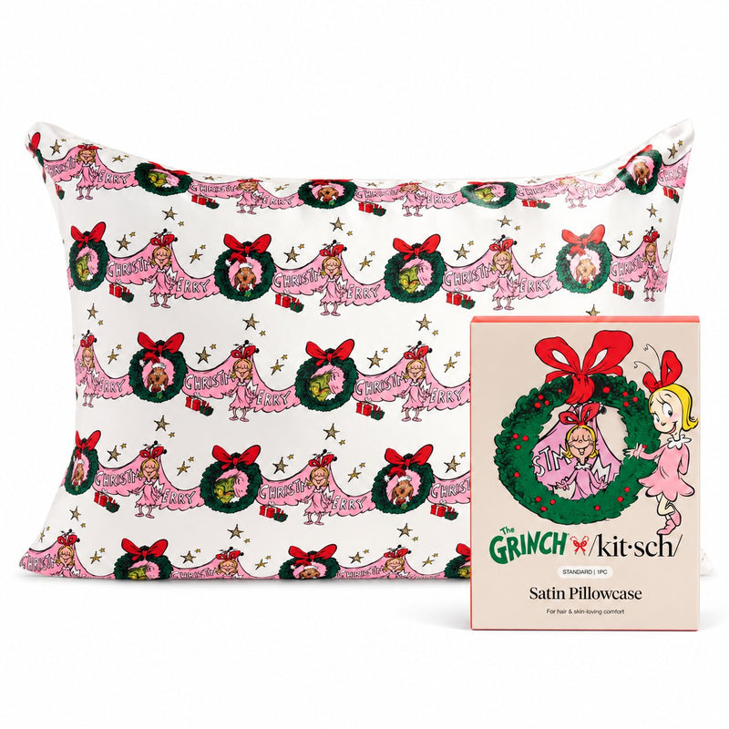 Kitsch X the Grinch Satin Pillowcase in Cindy Lou Who, satijnen kussensloop
