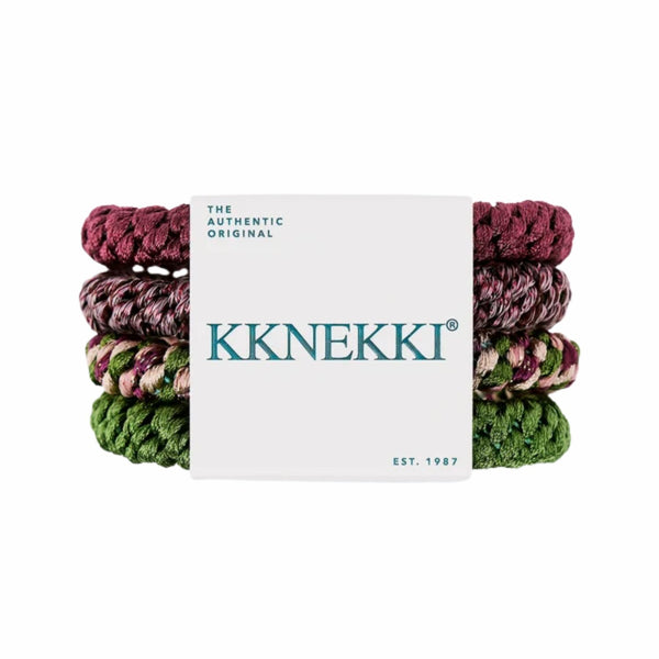 Kknekki Bundle 66, set van 4 zachte haarelastiekjes in roze en groene kleuren