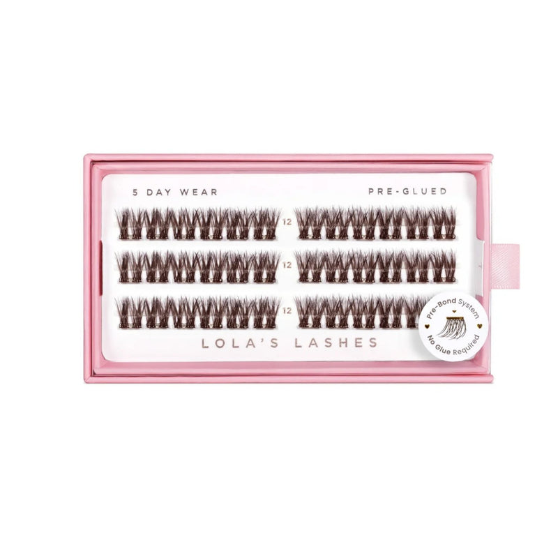 Lola's Lashes Pre-glued Lashes Dark Cocoa 12mm, voorgelijmde wimperclusters in diepbruin