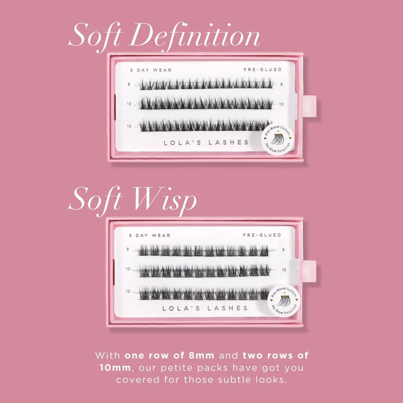 Lola's Lashes Pre-glued Lashes Soft Definition Petite Pack, pre-glued clusterwimpers voor natuurlijke definitie