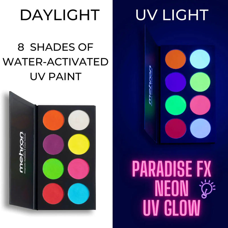 Mehron Makeup Paradise FX 8 Color Magnetic Palette Neon UV Glow