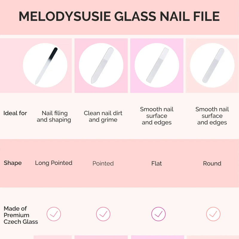 MelodySusie Double Sided 360 Grit Glass Nail File Set 4Pcs