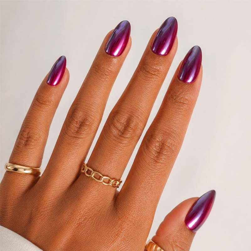 MoYou London Press On Grape Escape, set nepnagels met gel-achtige finish in amandelvorm