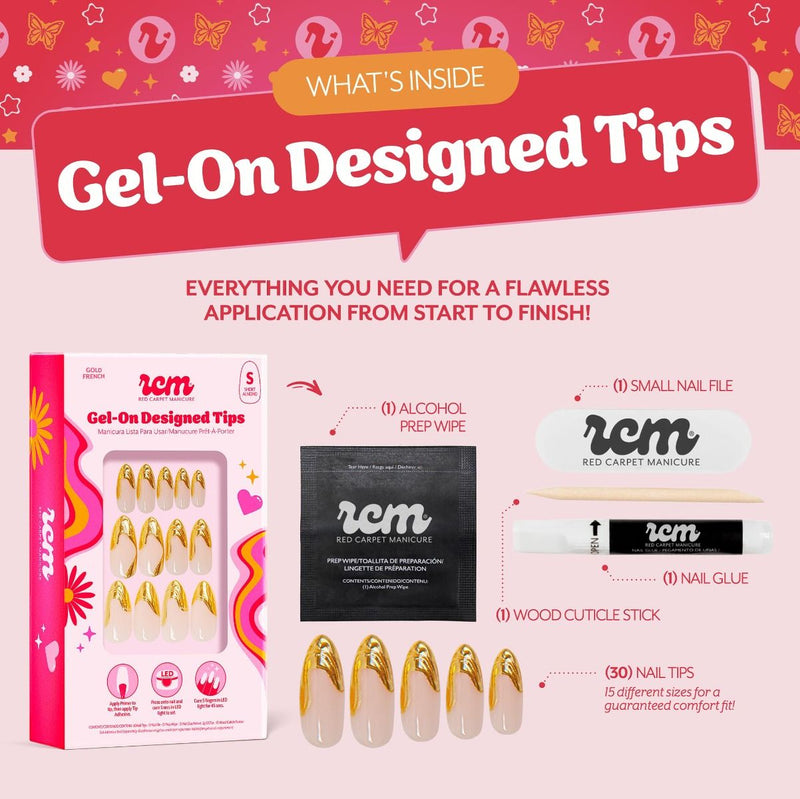 Red Carpet Manicure Gel-On Designed Tips Gold French