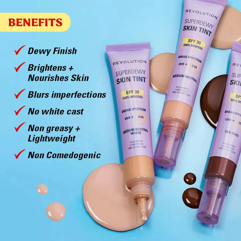 Revolution Superdewy SPF30 Skin Tint Medium Neutral Warm, lichtgewicht foundation met SPF30, foto 5 van 6