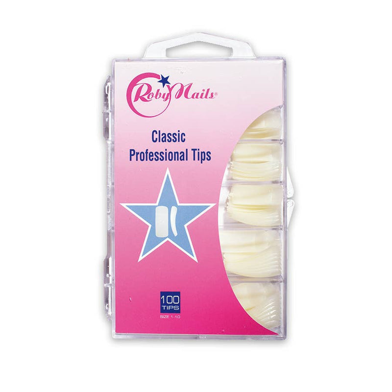 Koffertje RobyNails Classic Professional Tips met 100 naturelkleurige tips in vakjes