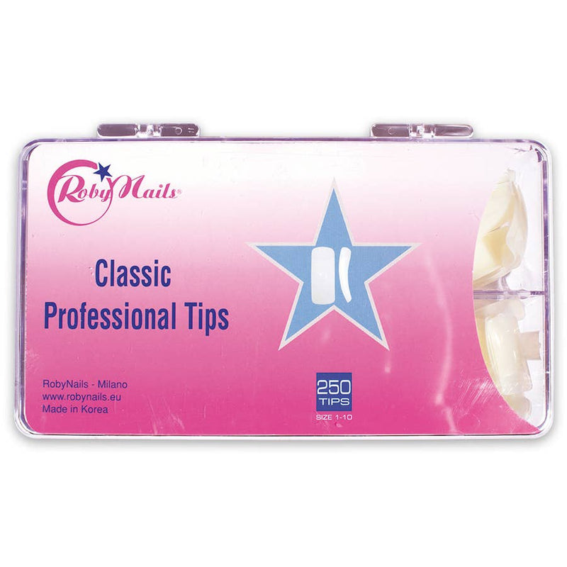 Doos RobyNails Classic Professional Tips met 250 naturelkleurige tips in maat 1 tot 10