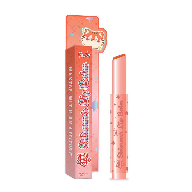Rude Cosmetics Chibi Manga Collection Shimmer Lip Balm Cinnamon Butter, hydraterende lipbalm met subtiele kleur en glinsterin