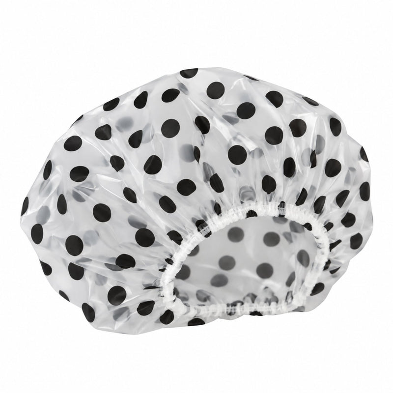 Soft Spell Shower Cap, transparante douchemuts met zwarte stippen
