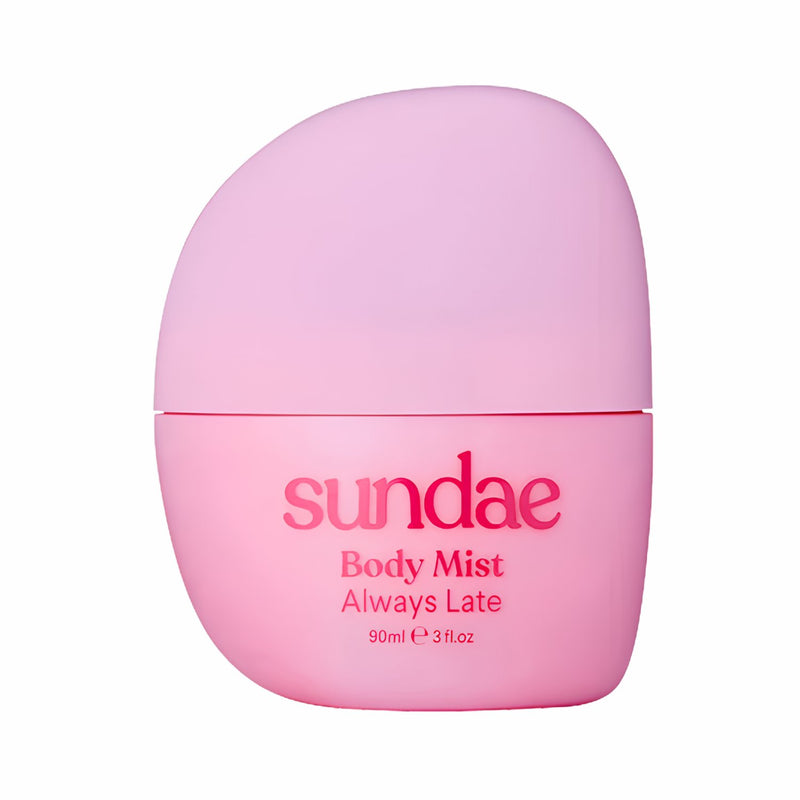 Sundae Body Mist Always Late, body mist met geur van donkere kers, jasmijn en ambroxan