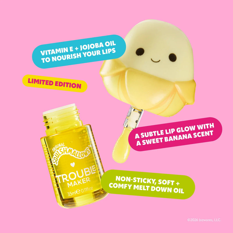 Trouble Maker X Squishmallows Junie The Banana Melt Down Lip Oil With Snug