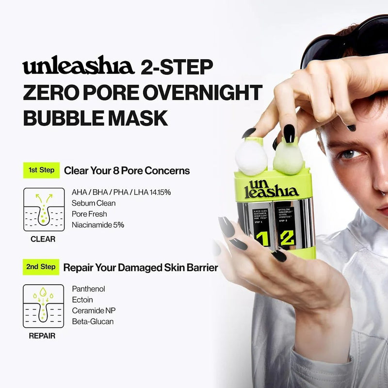 Unleashia Two Step Zero Pore Overnight Bubble Mask