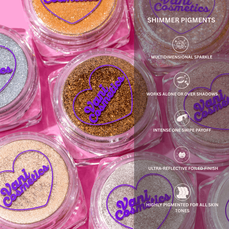 Vani Cosmetics Shimmer Pigment Euphoria, geelgouden losse oogschaduw met glitter, foto 4 van 7