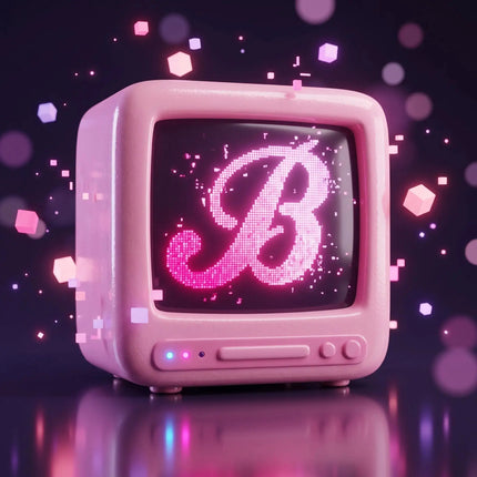 Retro roze computerscherm met het glinsterende Boozyshop-logo voor de Cyber Monday deals