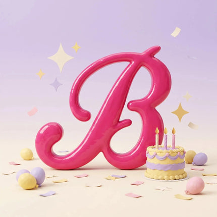 Roze Boozyshop-logo met een verjaardagstaart met kaarsjes, ballonnen en confetti voor Boozyshop Birthday