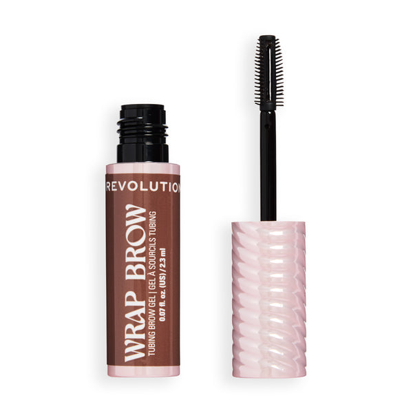 Revolution Wrap Brow Dark Brown, tubing wenkbrauwgel voor vorm, fixatie en kleur.