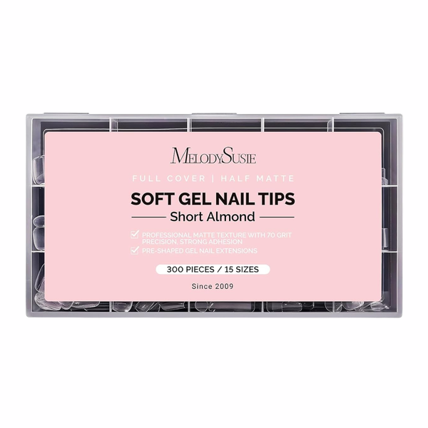 Full Cover Soft Gel Nail Tips Short Almond 300pcs