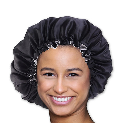 African Fabs Black/Grey Satin Hair Bonnet Reversable