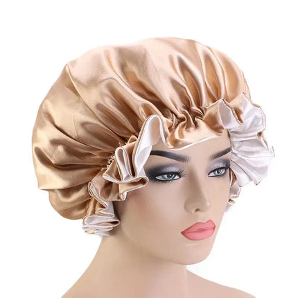 African Fabs Khaki Satin Hair Bonnet Reversable