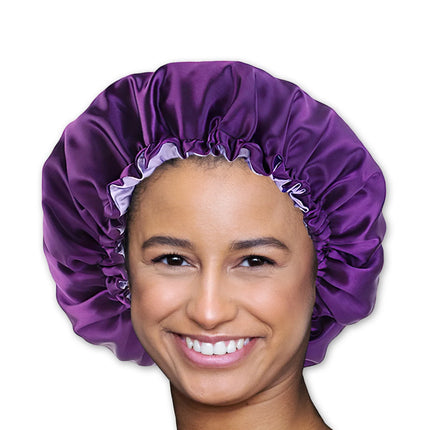 African Fabs Purple Satin Hair Bonnet Reversable