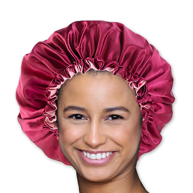 African Fabs Red Satin Hair Bonnet Reversable