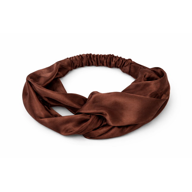 African Fabs Satin Headband With Twist Brown