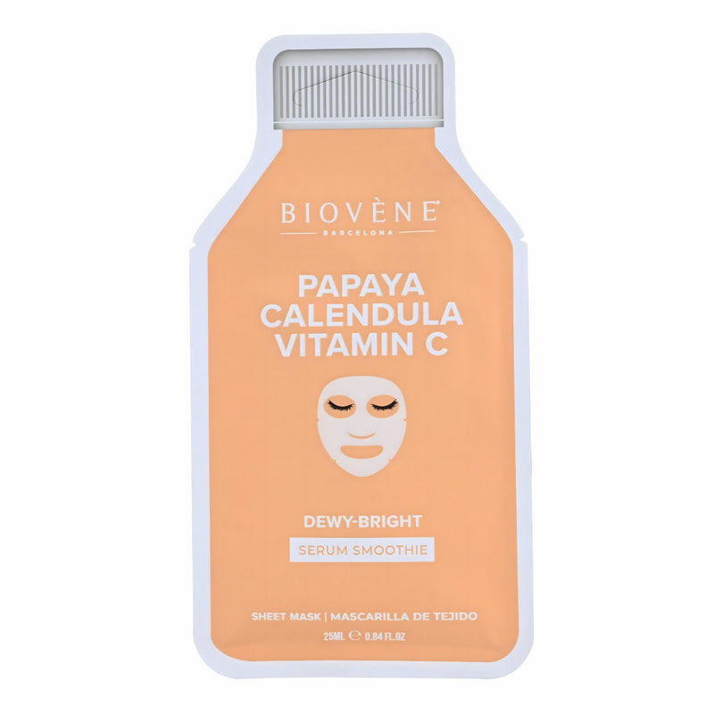 Biovene Papaya + Vitamin C Dewy Bright! Smoothie Serum Sheet Mask With Brightening Vitamin C, Papaya And Calendula