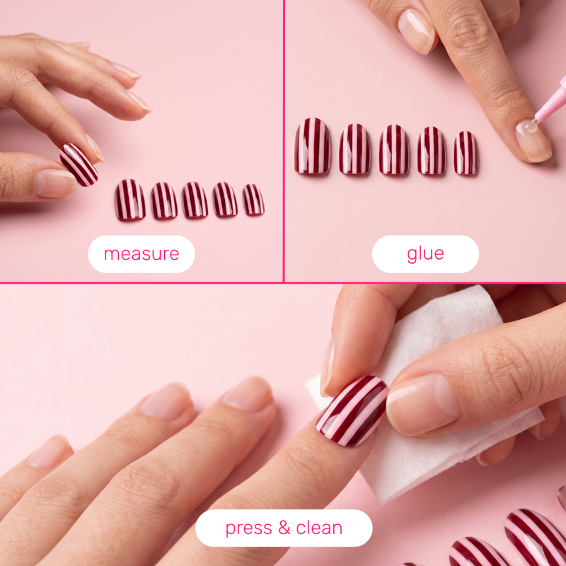 Boozyshop 24 pcs Press On Nails Candy Cane