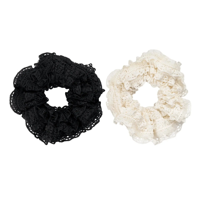 Brushworks Lace Scrunchies Black & White