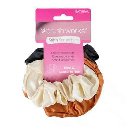 Brushworks Nude Satin Scrunchies Set