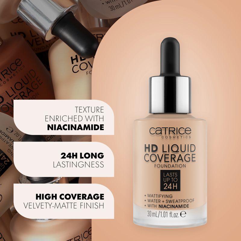 Catrice HD Liquid Coverage Foundation 002 Porcelain Beige, vloeibare foundation, foto 5 van 7