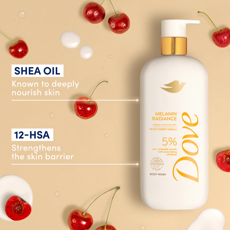 Dove Melanin Radiance Body Wash Velvet Cherry Vanilla, hydraterende body wash voor melaninerijke huid