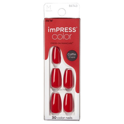 Kiss Impress Color Press-On Nails Coffin Reddy or Not