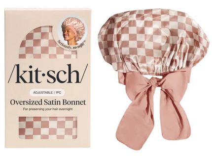 Kitsch Adjustable Oversized Satin Bonnet Terracotta Checker